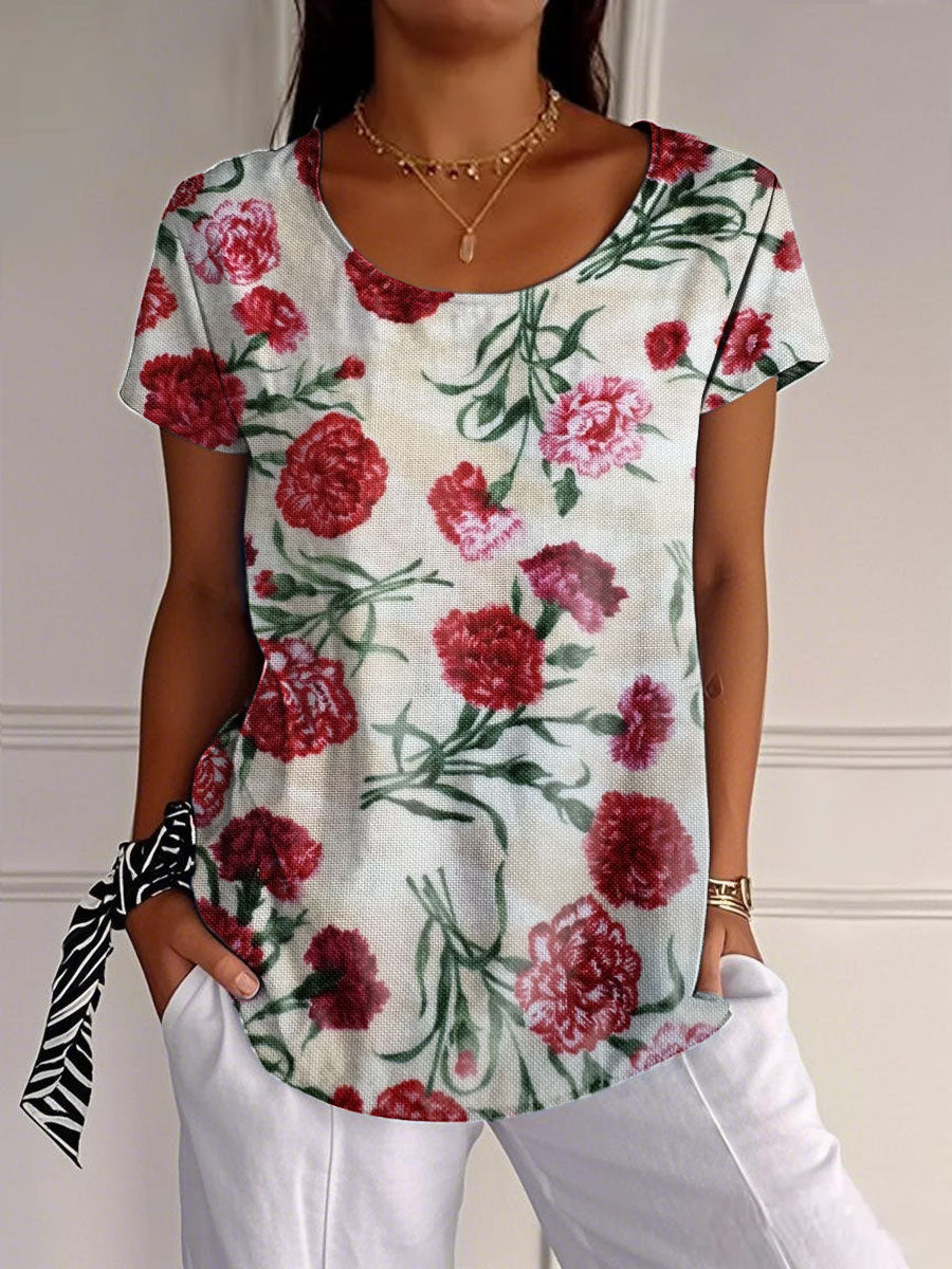 Dames Moederdag Roze Bloemen Carnation Gedrukt T-shirt