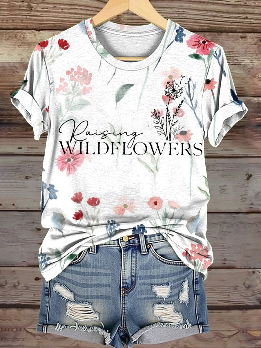 Dames opvoeden wilde bloemen Moeders dag cadeau T-shirt met korte mouwen