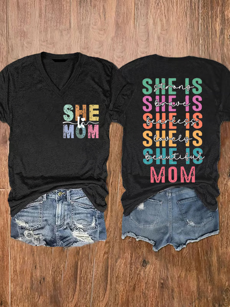 Vrouwen Moederdag hield van mooi ze is moeder bedrukt T-shirt met V-hals