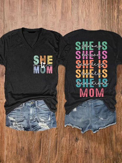 Vrouwen Moederdag hield van mooi ze is moeder bedrukt T-shirt met V-hals