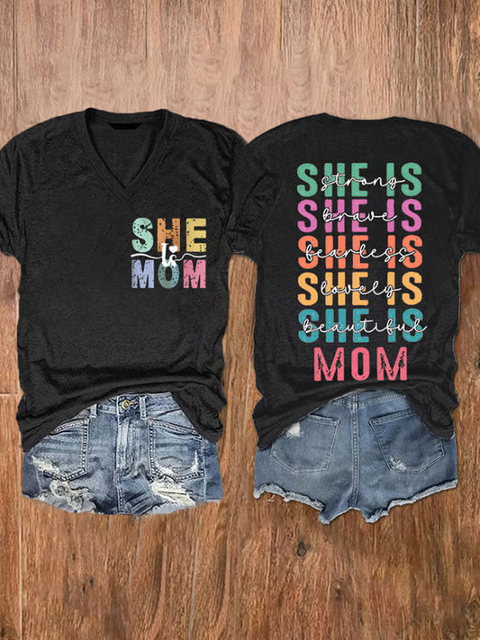 Vrouwen Moederdag hield van mooi ze is moeder bedrukt T-shirt met V-hals