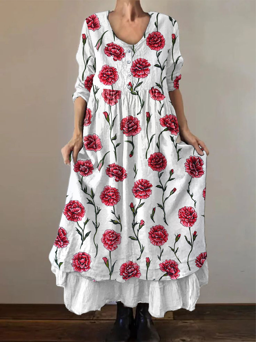 Casual damesjurk met anjerprint