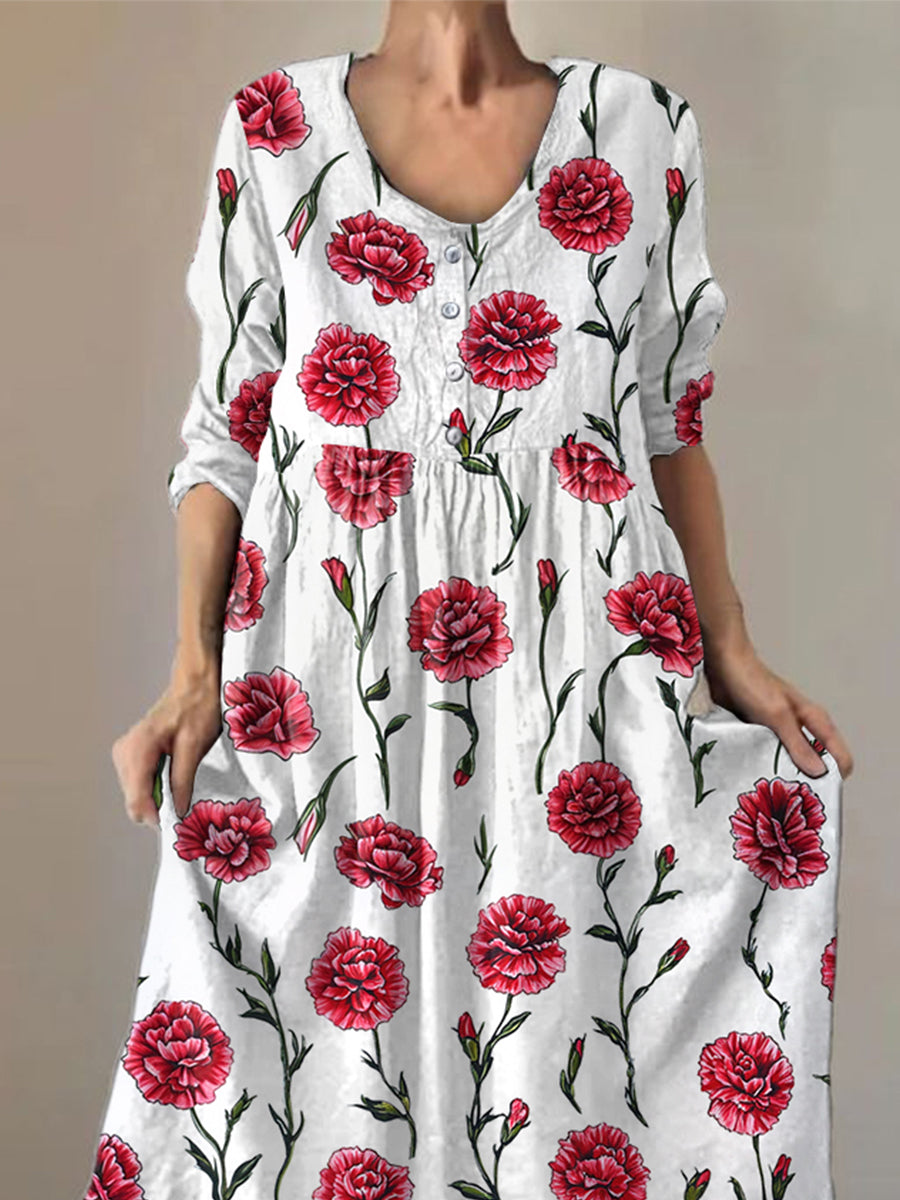 Casual damesjurk met anjerprint