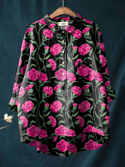 Damesshirt met bloemen en anjers, bedrukt, voor Moederdag