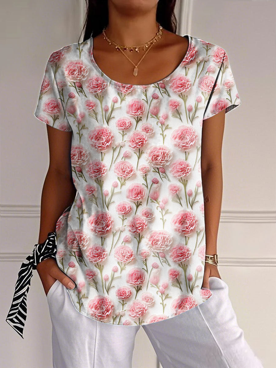 Dames Moederdag Roze Bloemen Carnation Gedrukt T-shirt