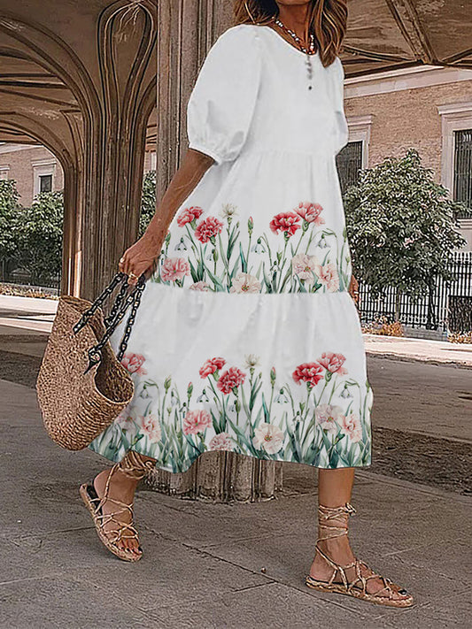 Casual jurk met anjers en print voor dames