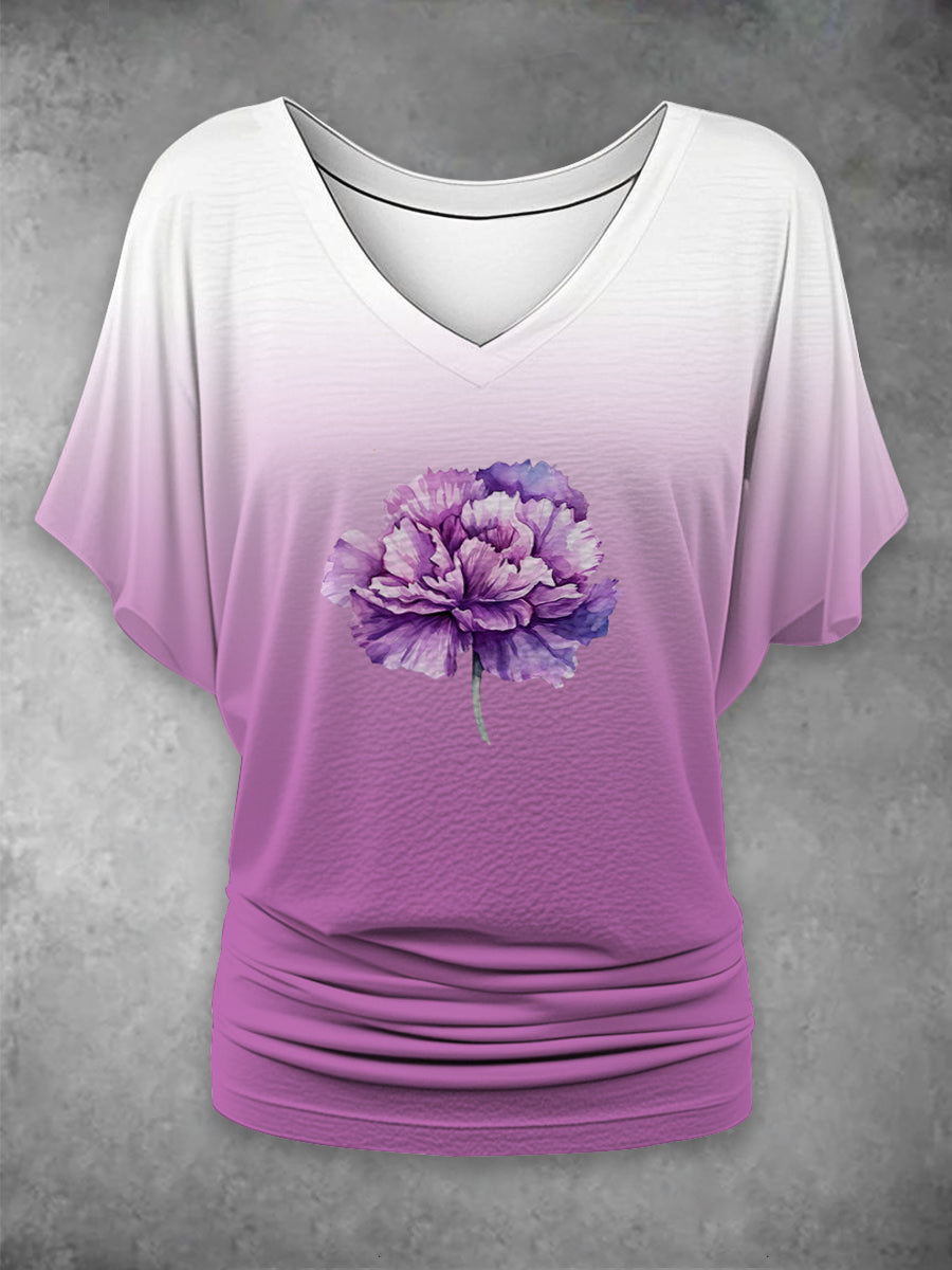 Paarse anjertop met V-hals voor dames