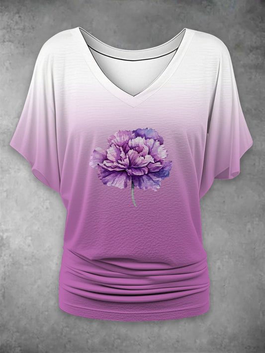 Paarse anjertop met V-hals voor dames