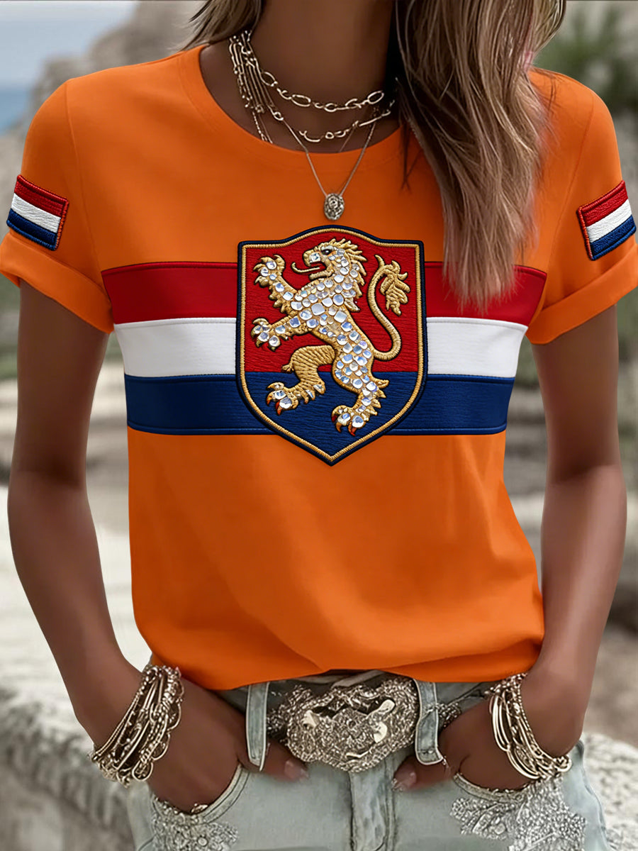 Dames Vintage Koningsdag Badge Casual T-shirt