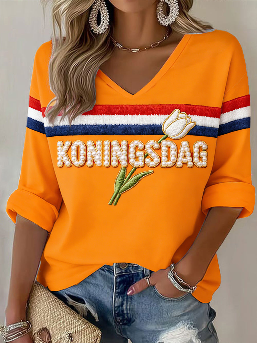 Dames Nederlandse Koningsdag Tulp 3D-geprinte casual mode V-hals top