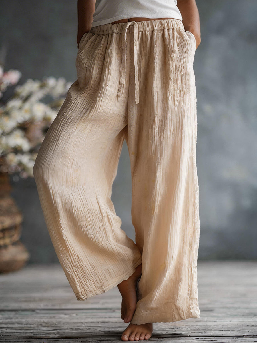 Dames eenvoudige effen linnen blend broek