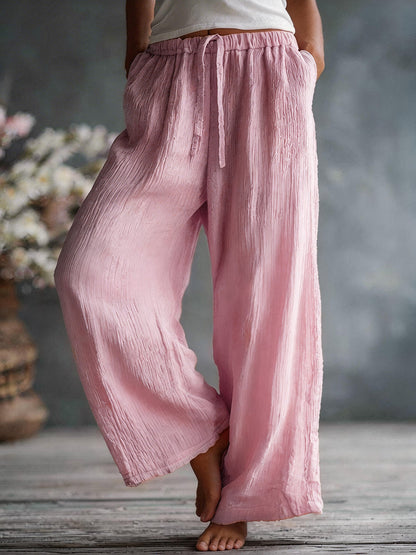 Dames eenvoudige effen linnen blend broek