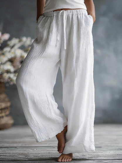 Dames eenvoudige effen linnen blend broek