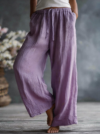 Dames eenvoudige effen linnen blend broek