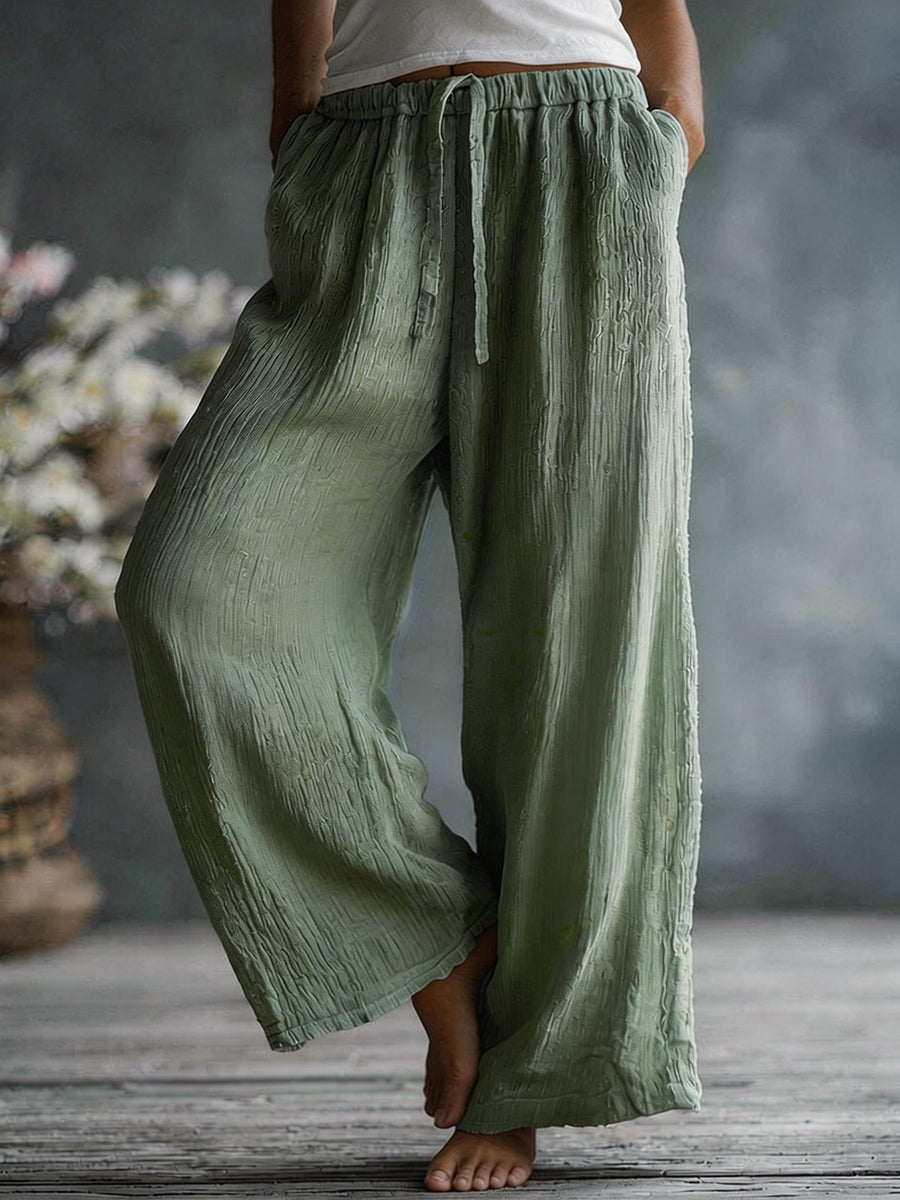 Dames eenvoudige effen linnen blend broek