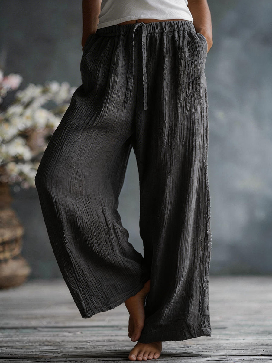 Dames eenvoudige effen linnen blend broek