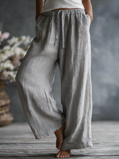 Dames eenvoudige effen linnen blend broek