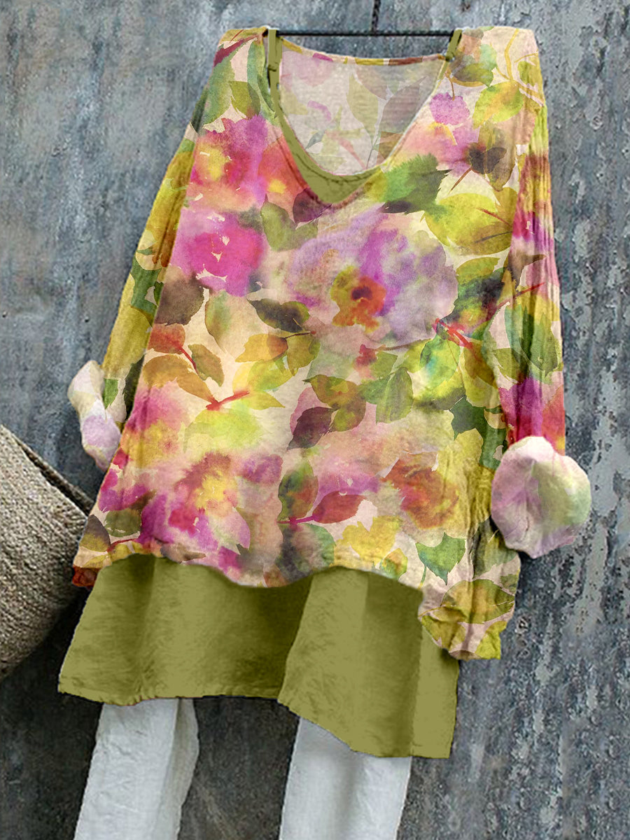 Elegante dameshemd van linnenmix met bloemenpatroon