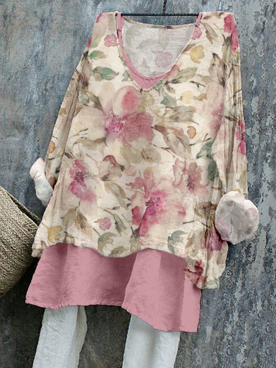 Elegante dameshemd van linnenmix met bloemenpatroon