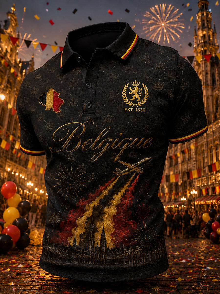 Herenpoloshirt met korte mouwen, thema Nationale Dag