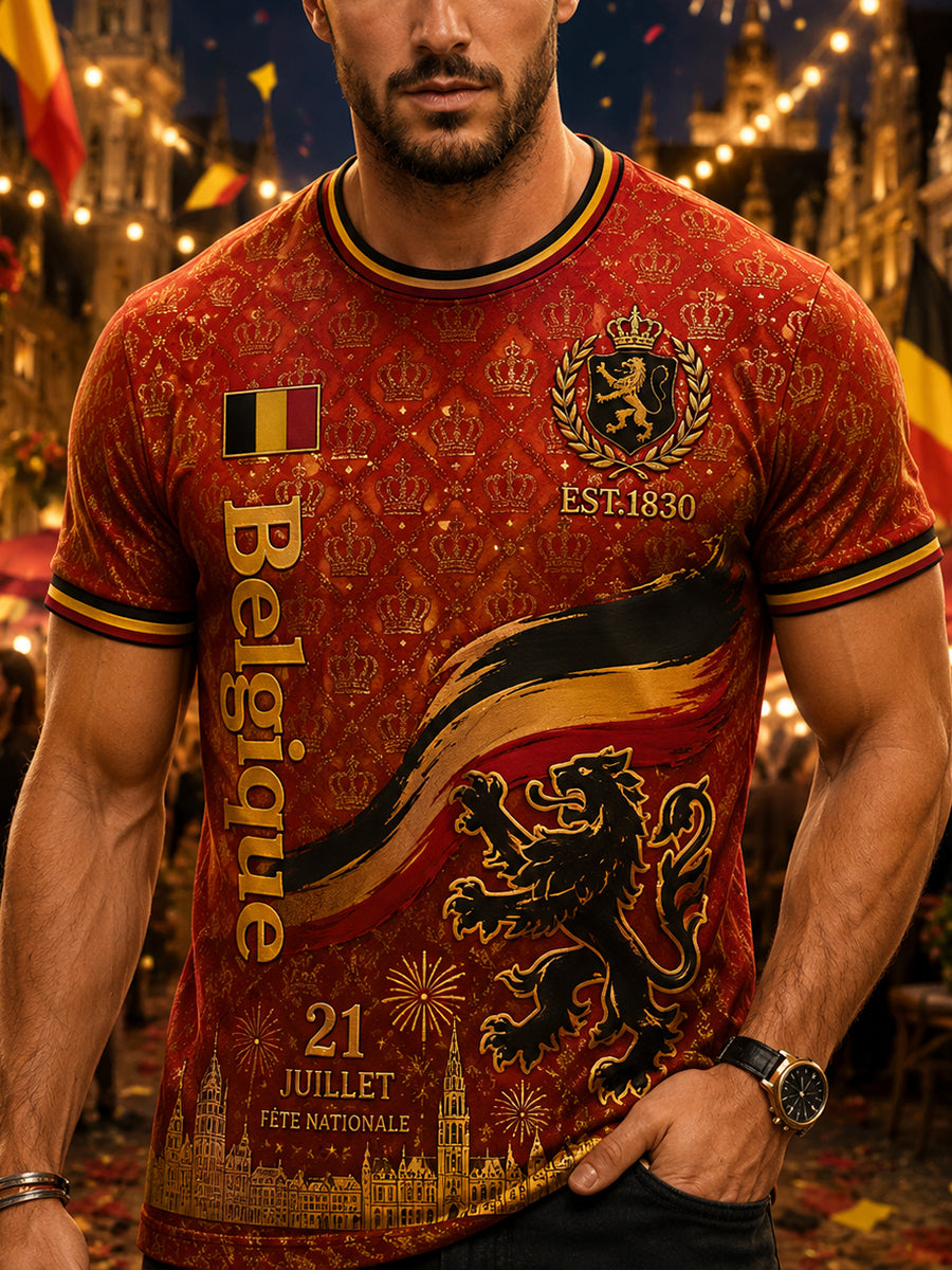 Heren-T-shirt met nationale dagthema en korte mouwen
