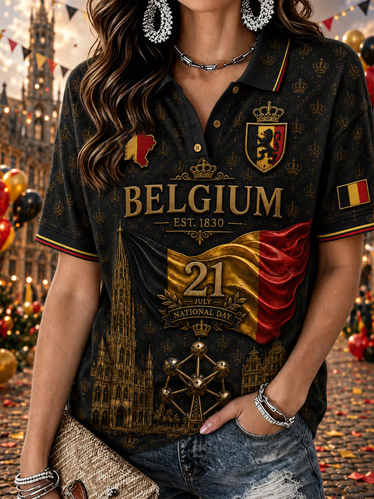 Poloshirt met korte mouwen voor dames op de nationale dag