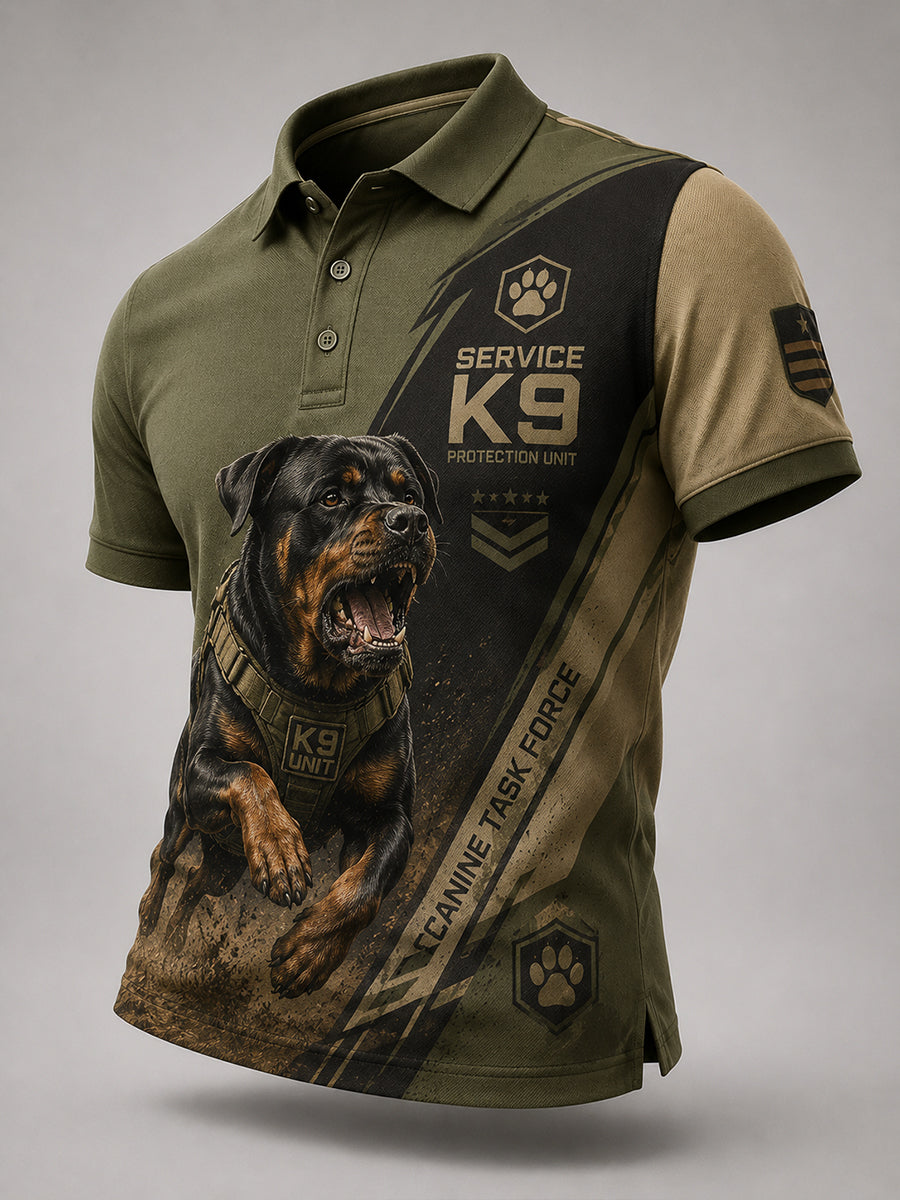 Herenpoloshirt met korte mouwen en afbeelding van een politiehond