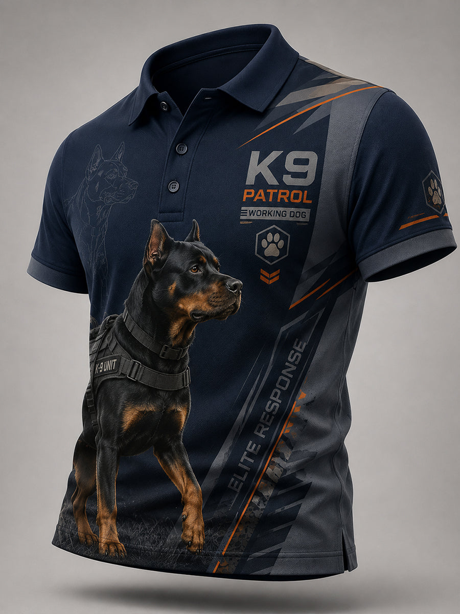 Herenpoloshirt met korte mouwen en afbeelding van een politiehond
