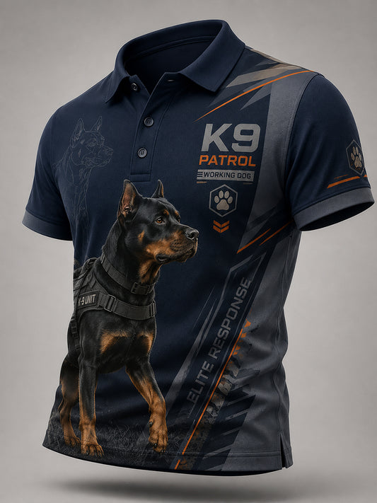 Herenpoloshirt met korte mouwen en afbeelding van een politiehond