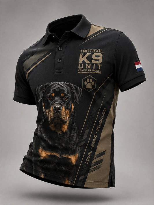 Herenpoloshirt met korte mouwen en afbeelding van een politiehond
