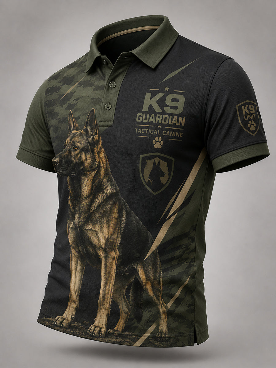 Herenpoloshirt met korte mouwen en afbeelding van een politiehond