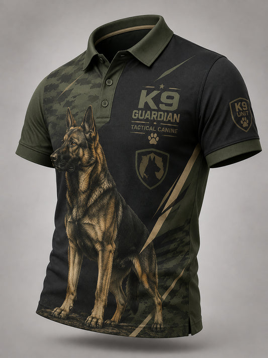 Herenpoloshirt met korte mouwen en afbeelding van een politiehond