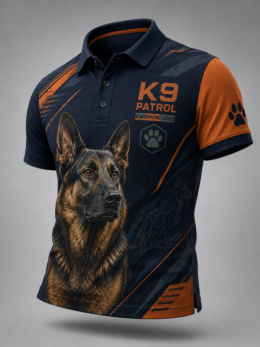 Herenpoloshirt met korte mouwen en afbeelding van een politiehond
