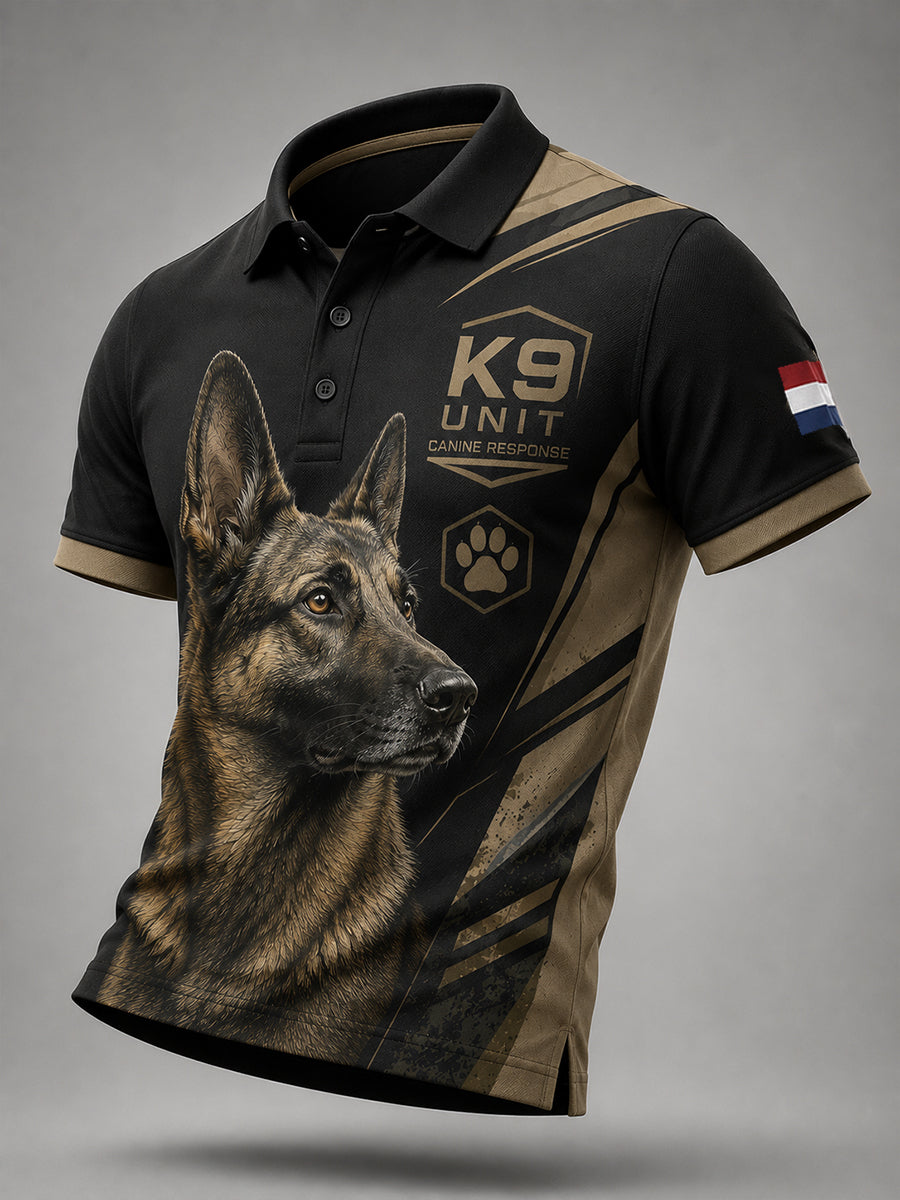 Herenpoloshirt met korte mouwen en afbeelding van een politiehond