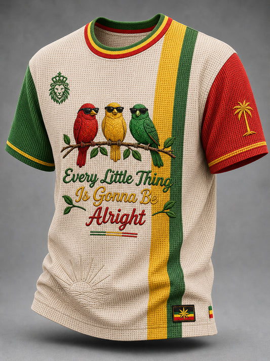 Retro Reggae Art gestreept casual wafel-weave T-shirt