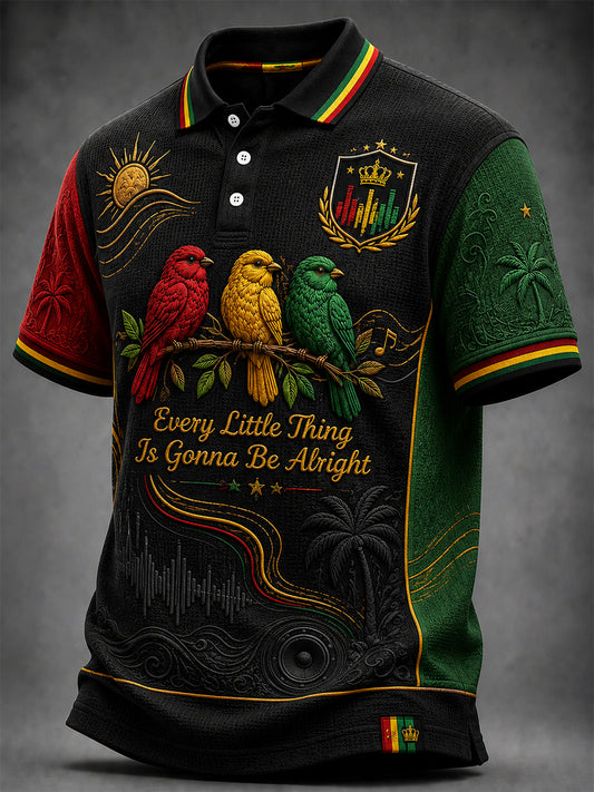 Retro reggae-stijl casual wafel poloshirt voor heren
