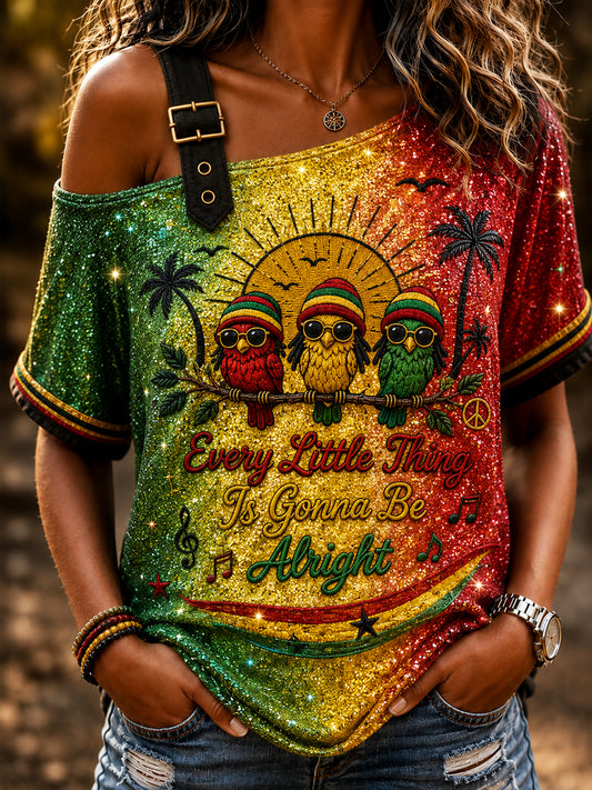 Retro Reggae Ombré Casual off-the-shoulder T-shirt voor dames
