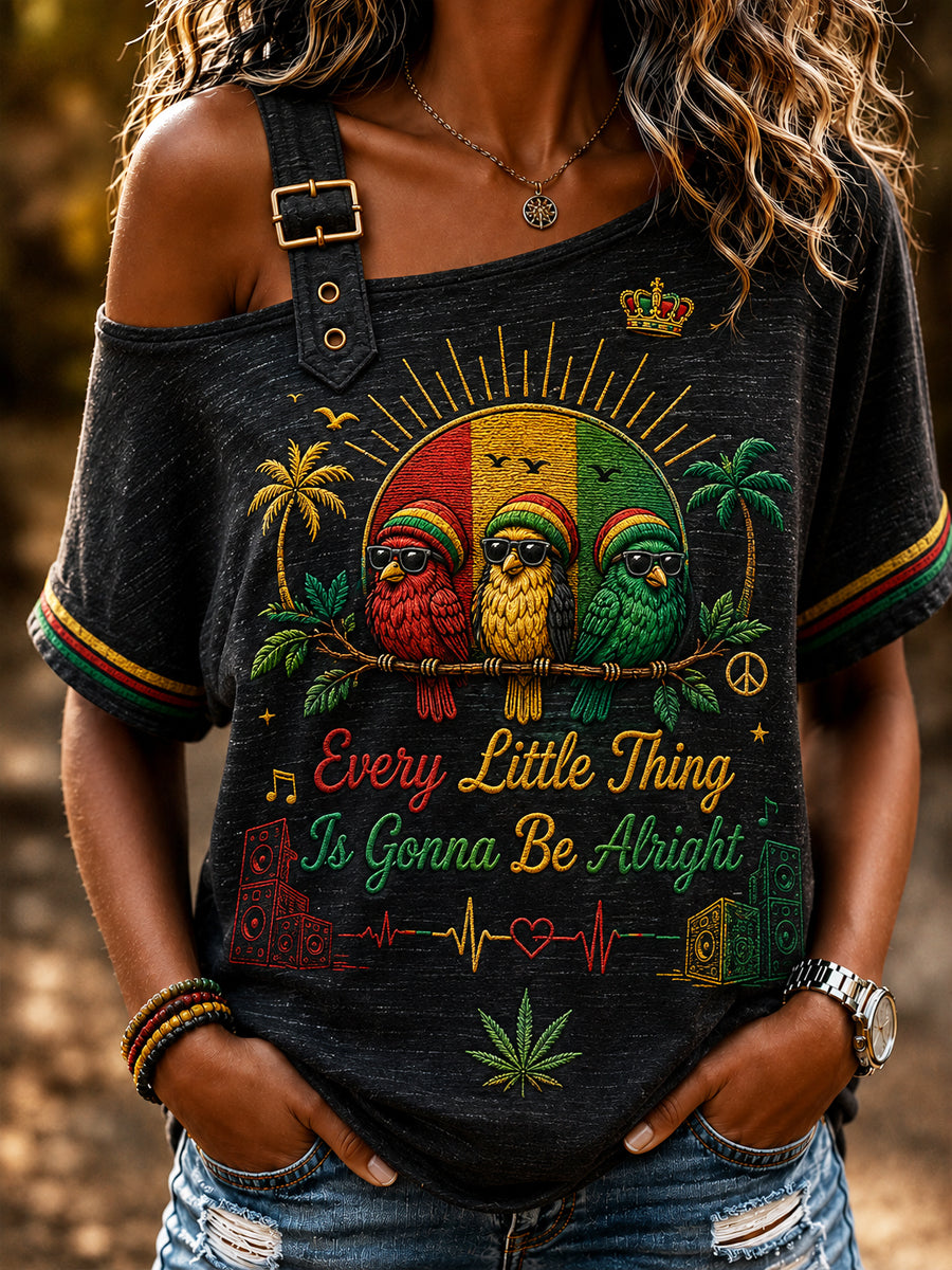 Retro Reggae Classic Casual off-the-shoulder T-shirt voor dames
