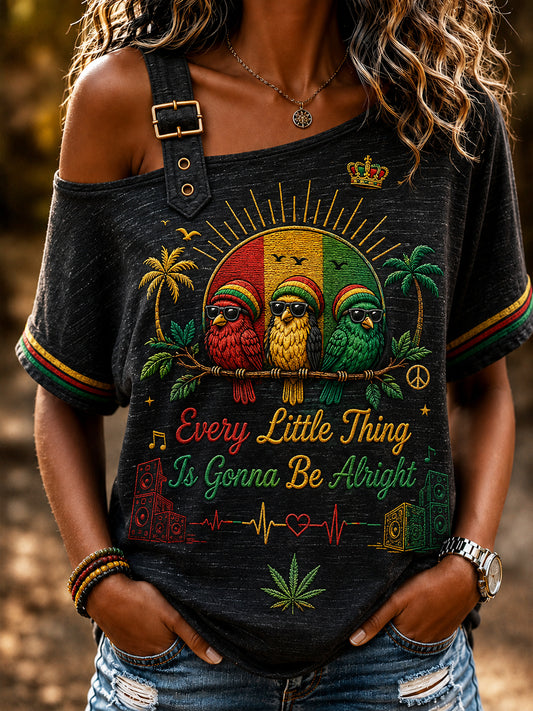 Retro Reggae Classic Casual off-the-shoulder T-shirt voor dames