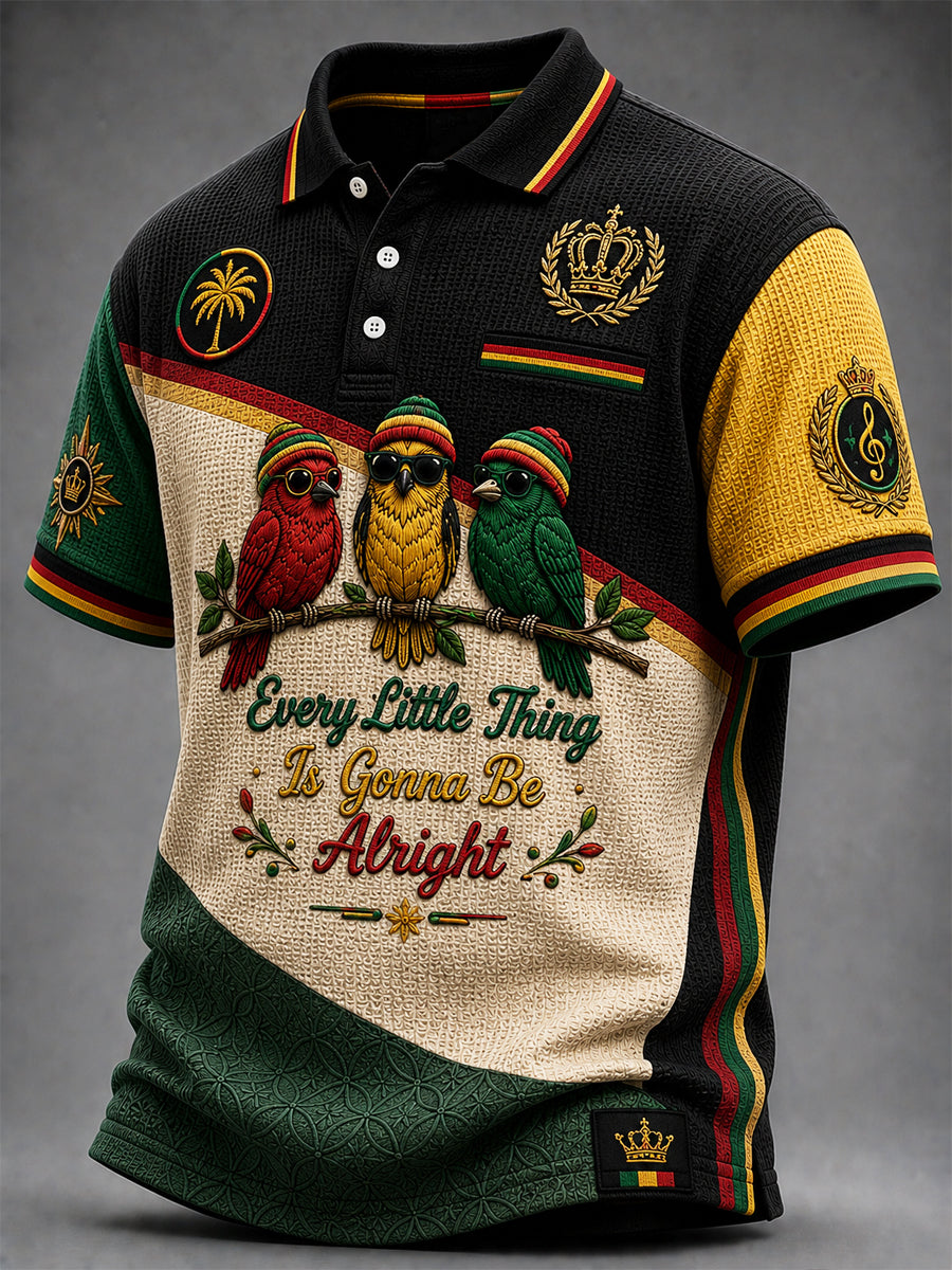 Retro reggae-geïnspireerd casual wafelpoloshirt voor heren