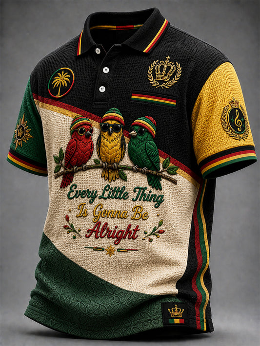 Retro reggae-geïnspireerd casual wafelpoloshirt voor heren