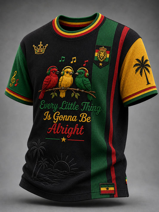 Retro Reggae Art Patchwork Casual Waffle-Weave T-shirt