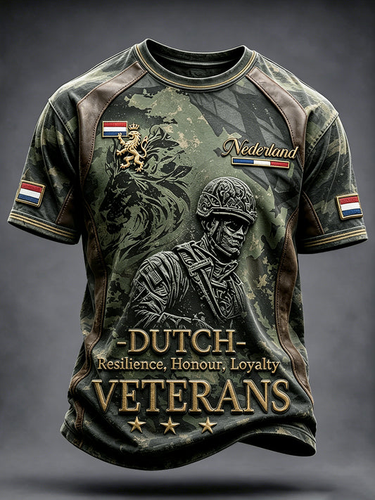 Nederlands Veteraan Patchwork Print Casual T-shirt