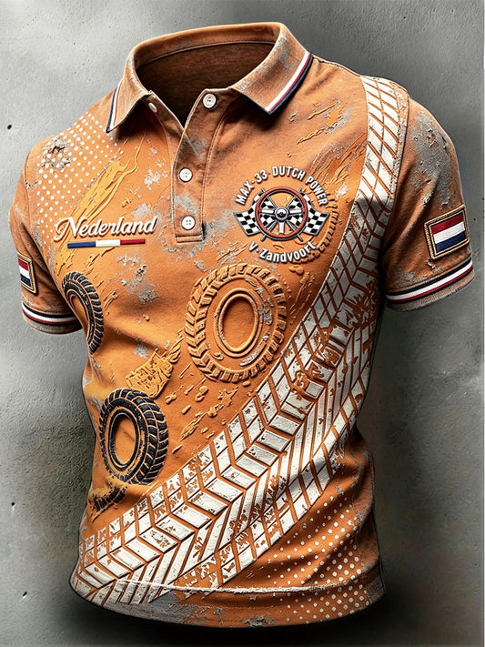 Herenvintage Nederlandse Racing Zandvoort Patchwork Print Casual Poloshirt