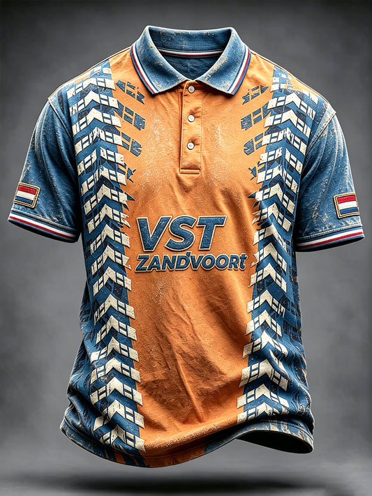 Nederlands racing patchwork print casual poloshirt voor heren