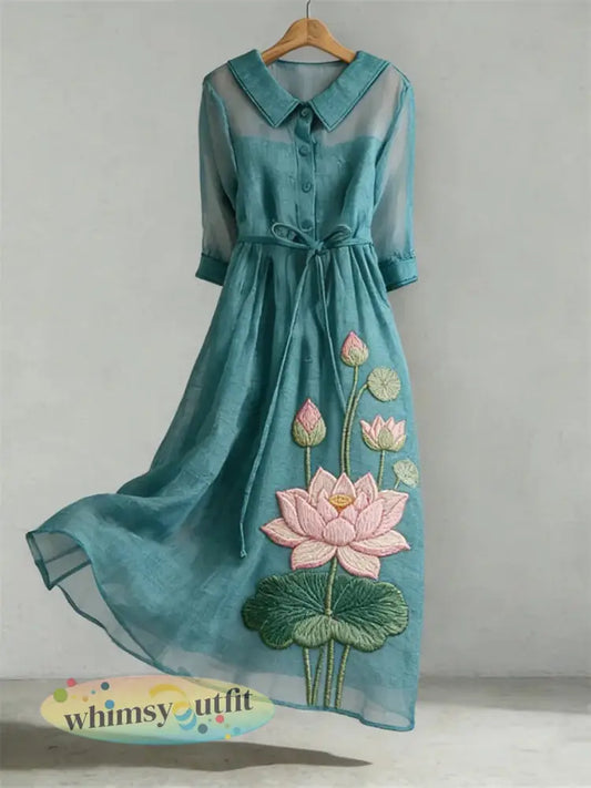 Stijlvolle jurk met linnenmix voor dames - Lake Blue / S