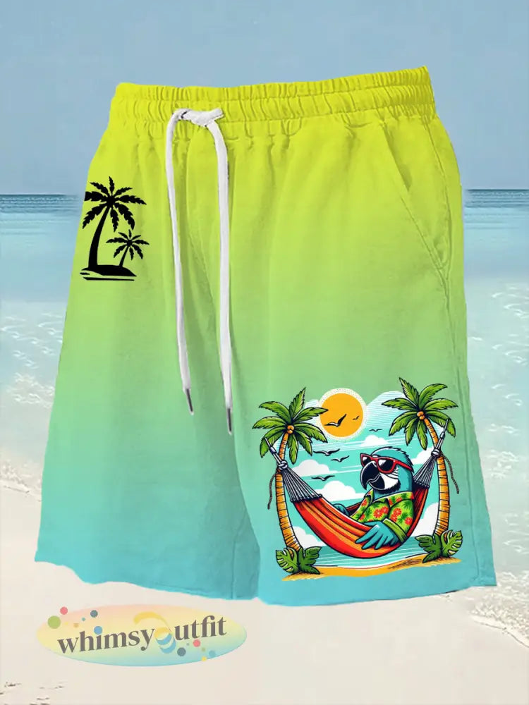 Strandvakantie papegaaiprint voor heren - Blauw-Groen / S