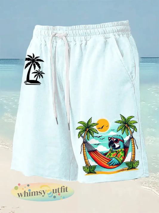 Strandvakantie papegaaiprint voor heren - Lichtblauw / S