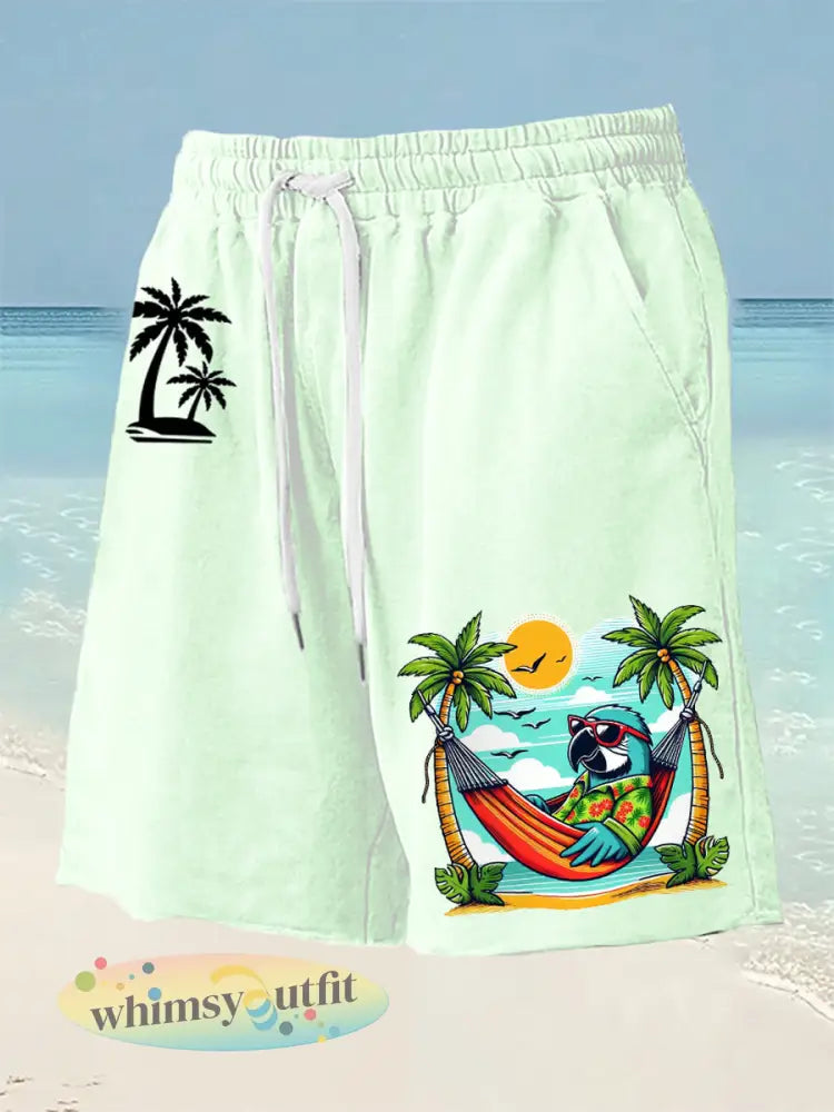 Strandvakantie papegaaiprint voor heren - Lichtgroen / S