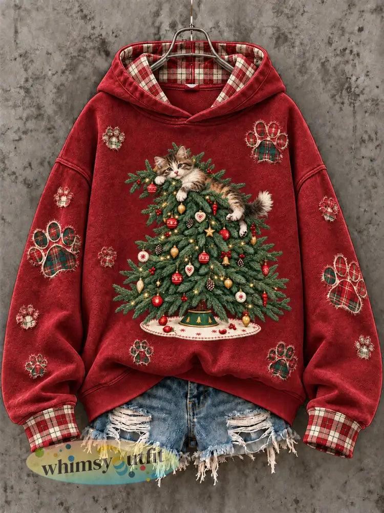 Sweatshirt met kerstboomprint voor dames - Rood / S